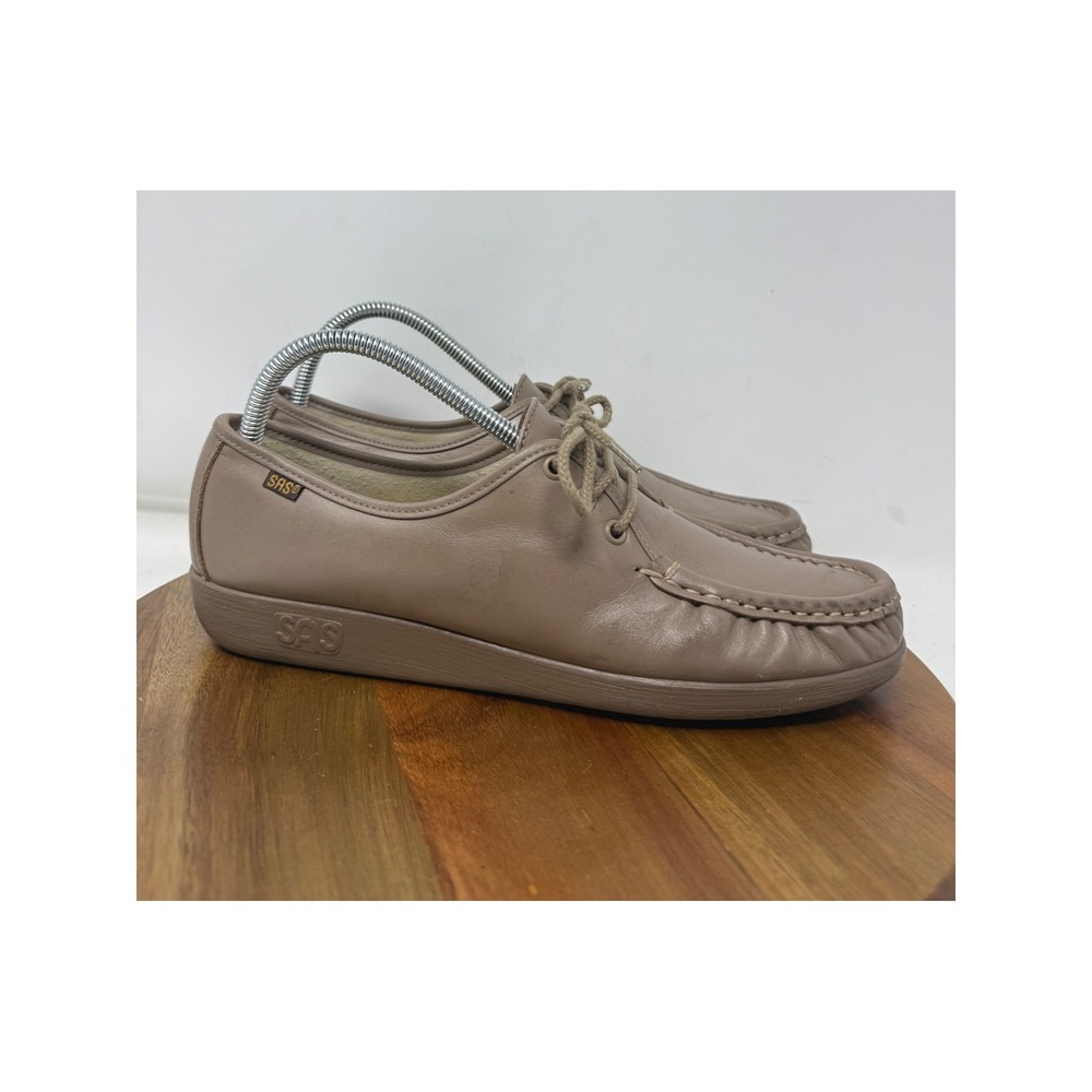 SAS Siesta Women‎ 11 S Taupe Leather Lace Up Moc Toe Comfort Loafers Made in USA